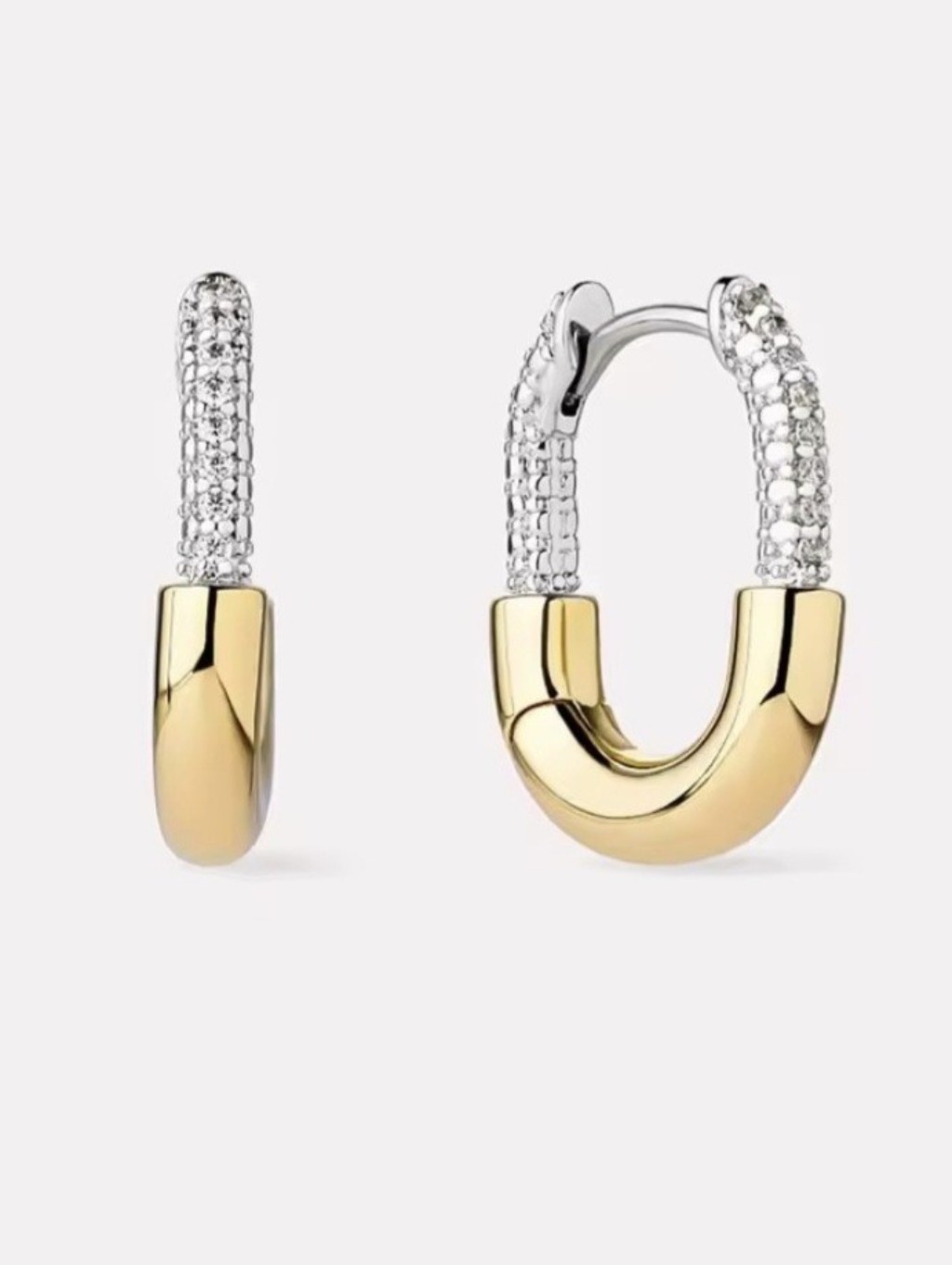 New Beautiful!! Sterling Silver Two Tone Cz Huggie Hoop Earrings